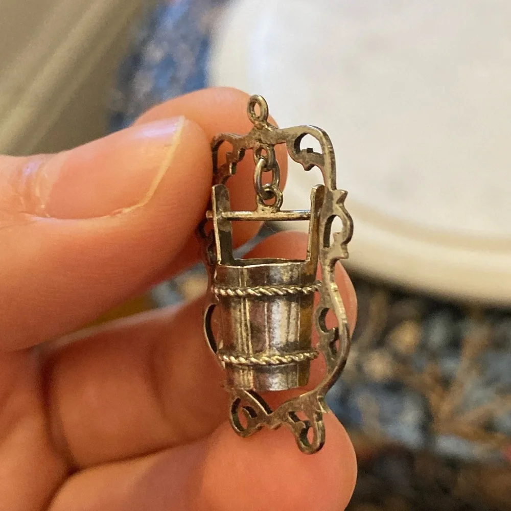 Antique Sterling Wishing Well Swinging Bucket Charm - Picture 9 of 11